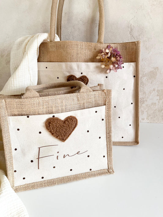 Mami-&-Mini-Juteshopper mit Plüschherz
