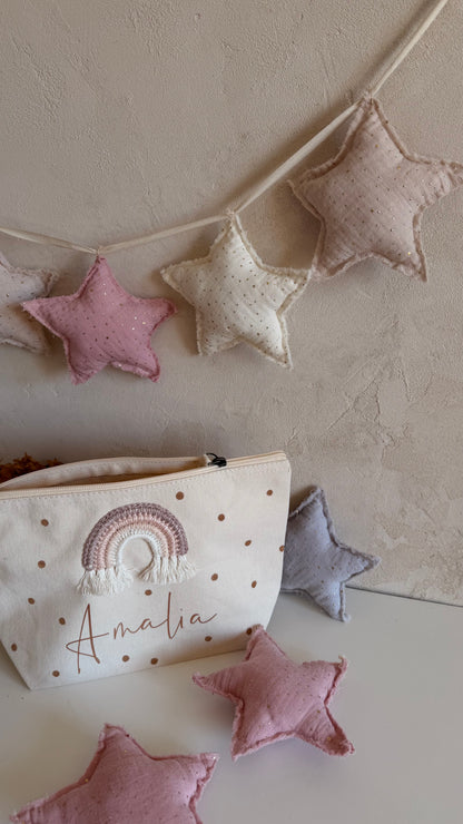 Musselin-Sterne mit Goldsprenkeln – Rosa, Rauchblau & Natur
