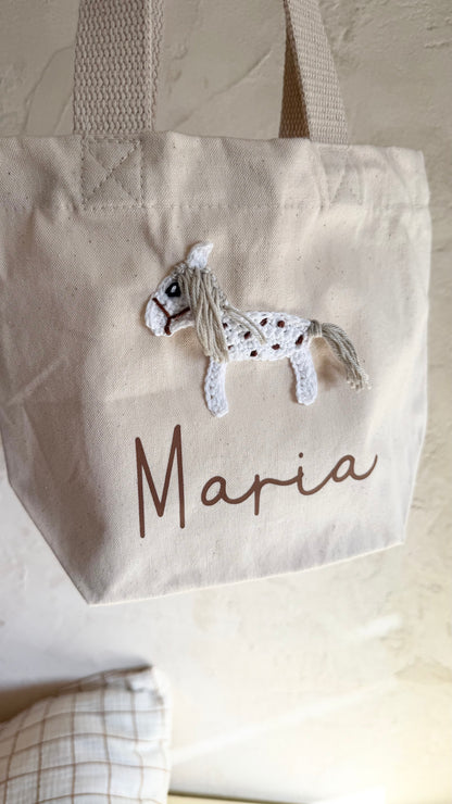 Pferde-Mini-Shopper für Kinder – mit Häkelpferd, optional mit Name