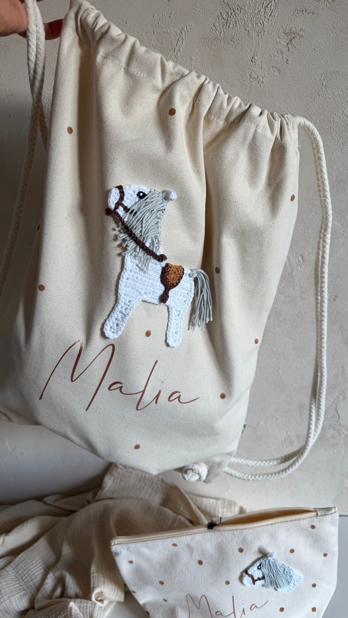Personalisierter Pferde-Turnbeutel mit Name | Canvas