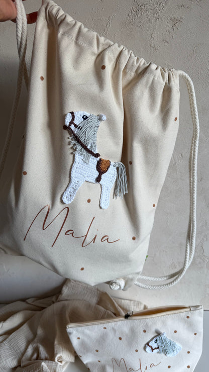 Personalisierter Pferde-Turnbeutel mit Name | Canvas