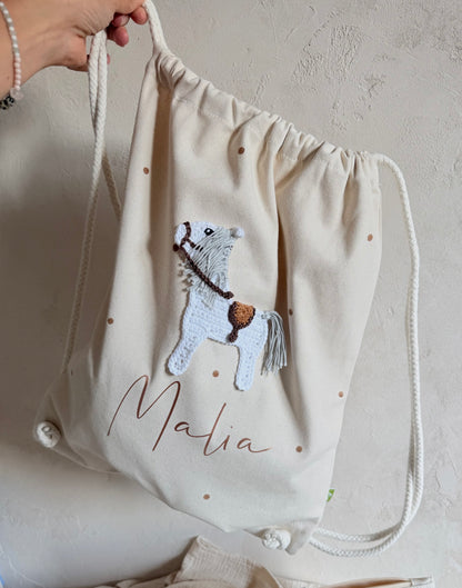 Personalisierter Pferde-Turnbeutel mit Name | Canvas