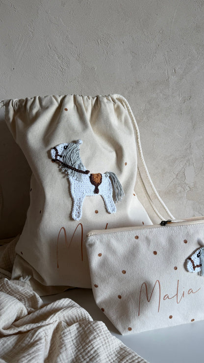 Personalisierter Pferde-Turnbeutel mit Name | Canvas