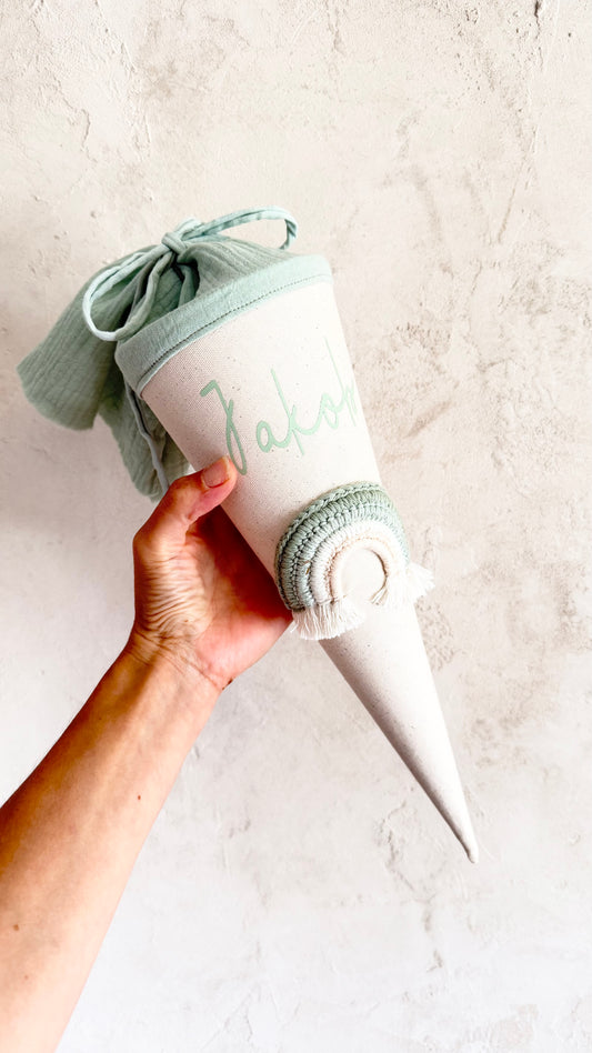 Regenbogen-Kindergartentüte in Mint, Beige und Creme