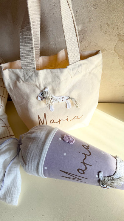 Pferde-Mini-Shopper für Kinder – mit Häkelpferd, optional mit Name