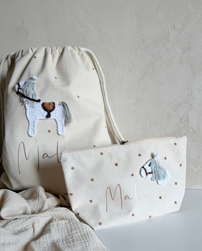 Personalisierter Pferde-Turnbeutel mit Name | Canvas