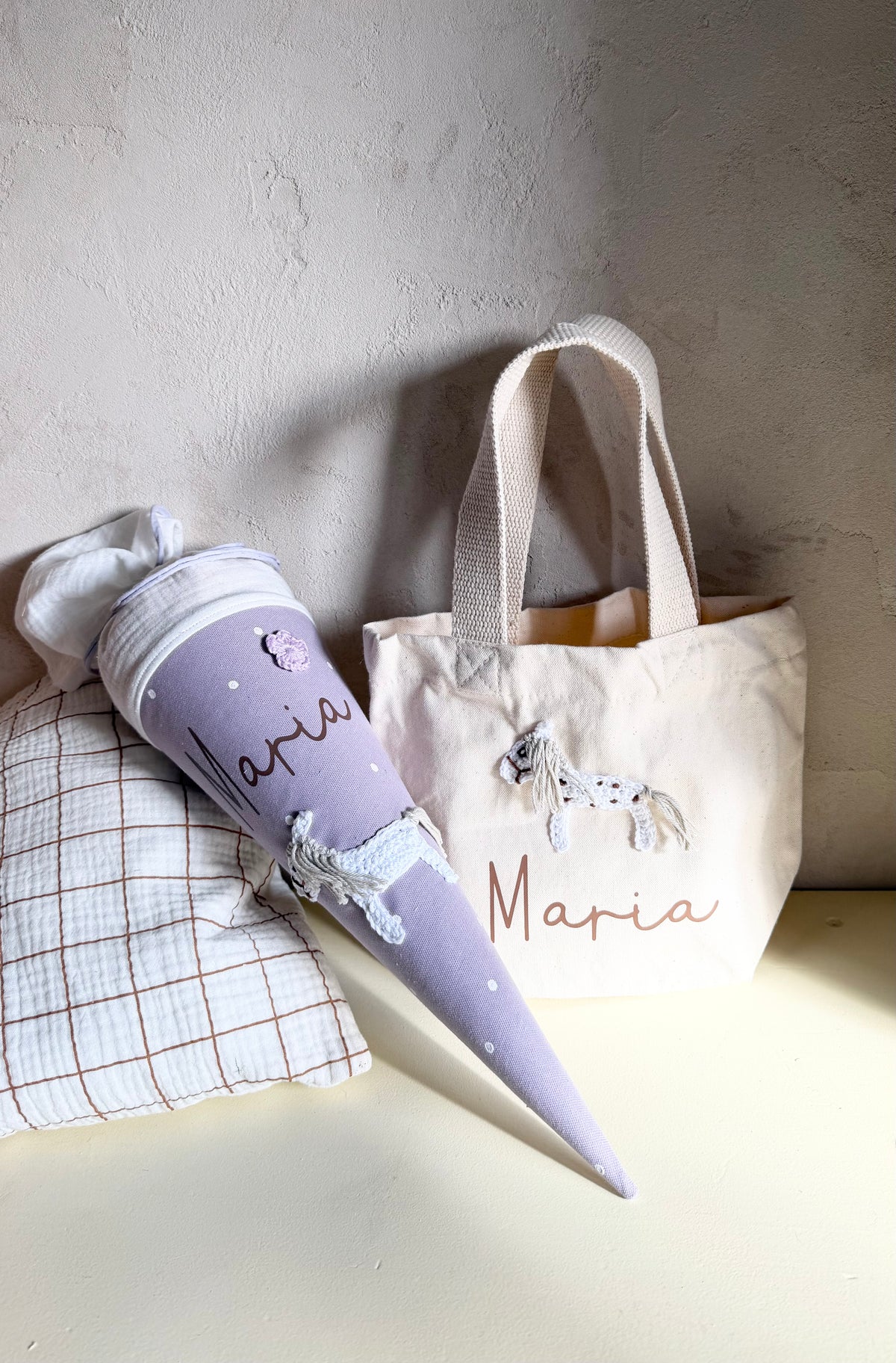 Pferde-Mini-Shopper für Kinder – mit Häkelpferd, optional mit Name