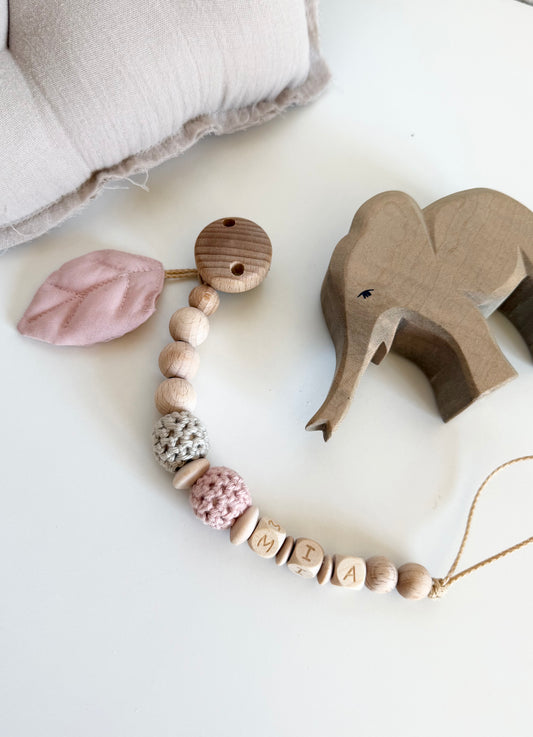 Schnullerkette Rosé & Beige – optional personalisiert