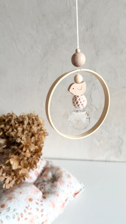 Mini-Vogel-Suncatcher aus Holz & Kristall