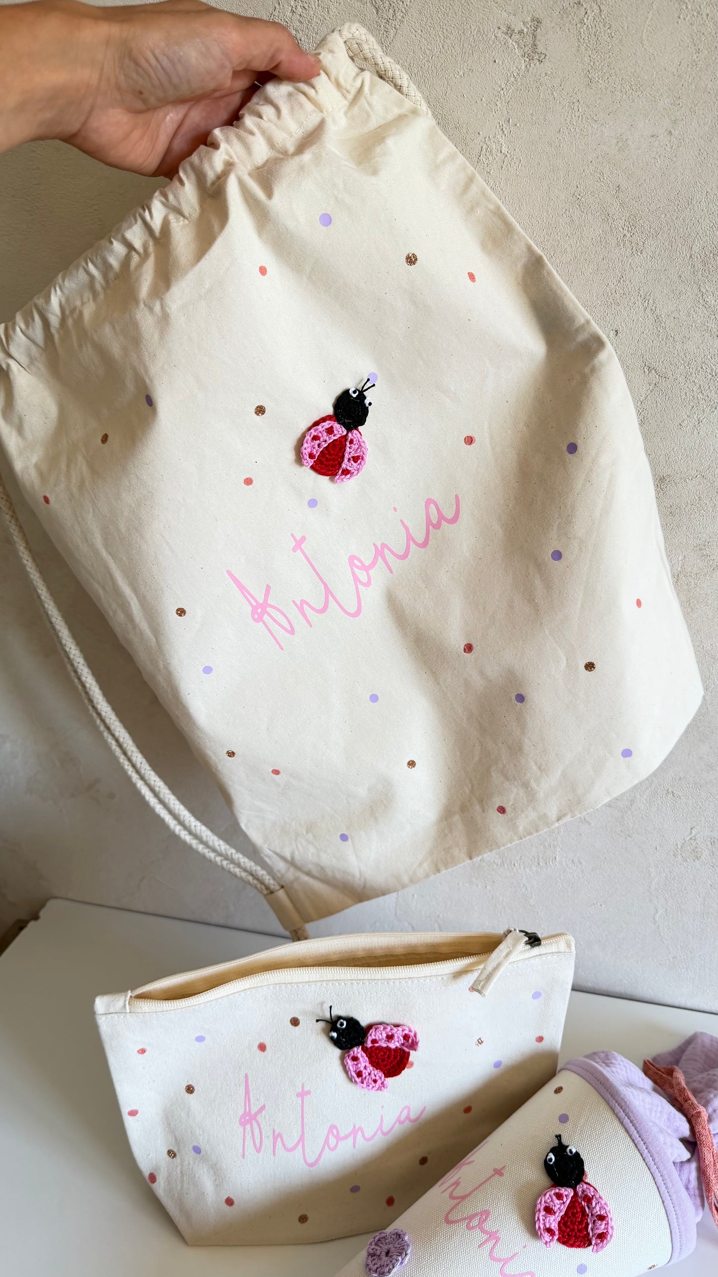 Personalisierter Turnbeutel Glücksmarienkäfer