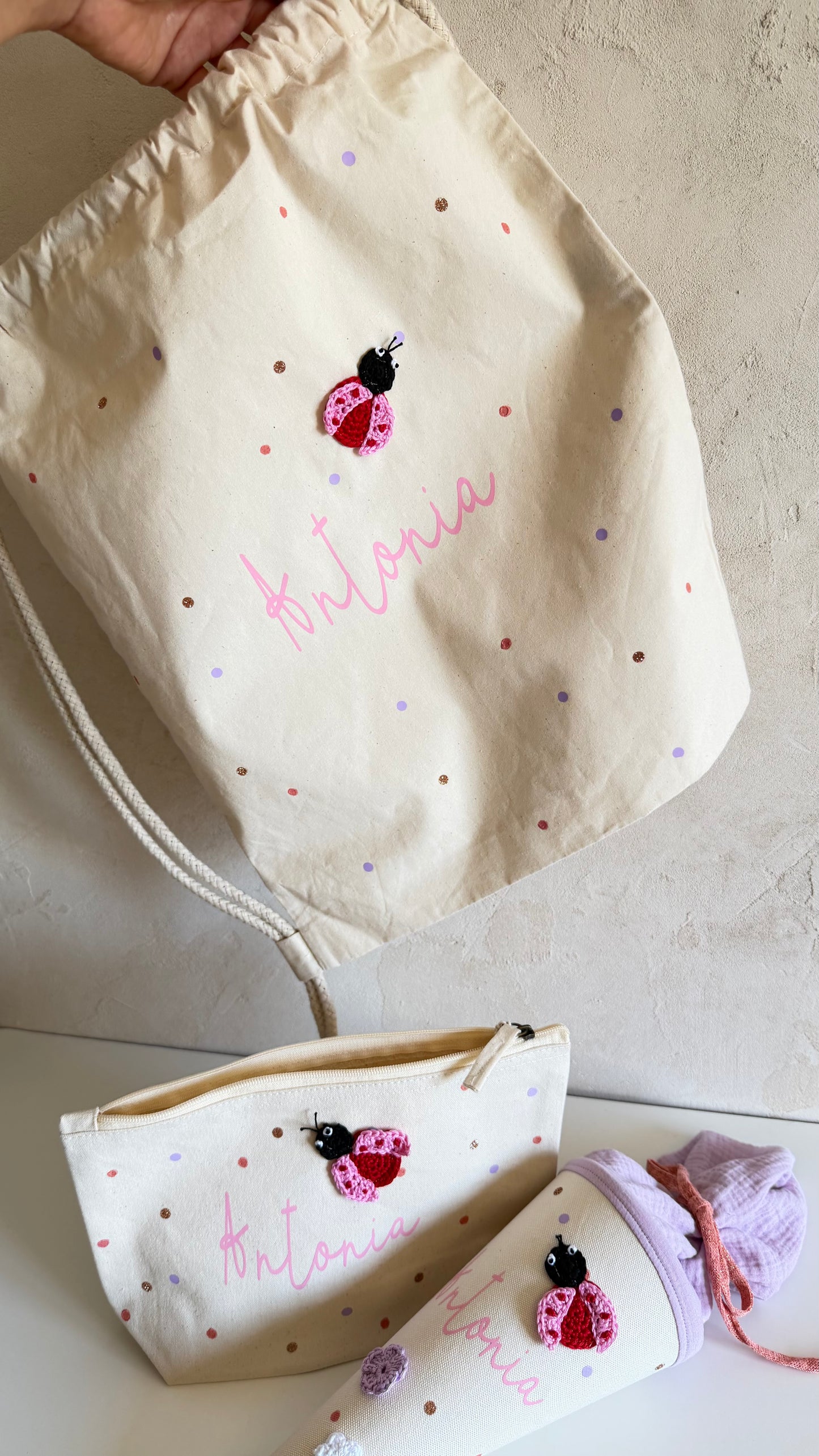 Personalisierter Turnbeutel Glücksmarienkäfer
