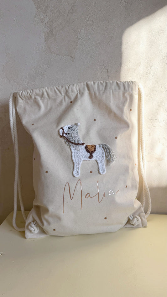 Personalisierter Pferde-Turnbeutel mit Name | Canvas