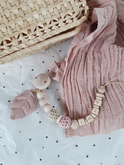 Schnullerkette Rosé & Beige – optional personalisiert