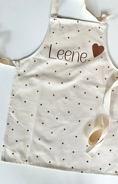 Personalisierte Kinderschürze Natur – Rosé & Kupfer