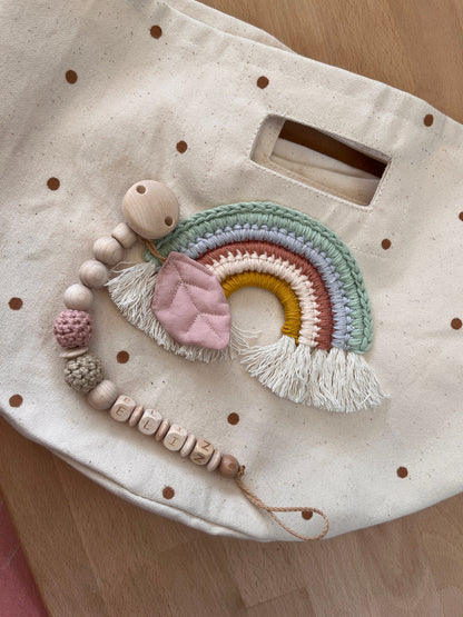Schnullerkette Rosé & Beige – optional personalisiert