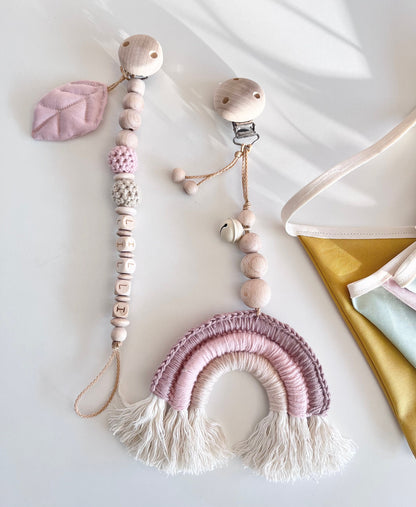 Schnullerkette Rosé & Beige – optional personalisiert