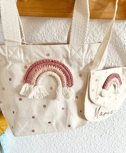 Mini-Shopper in Rosé mit Häkelregenbogen