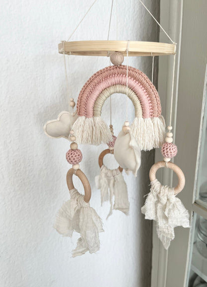 Regenbogen-Mobile in Beige, Creme & Rosé