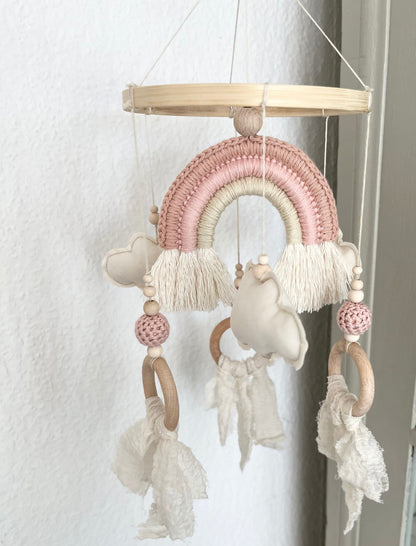 Regenbogen-Mobile in Beige, Creme & Rosé