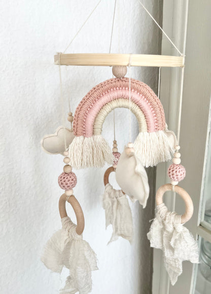 Regenbogen-Mobile in Beige, Creme & Rosé