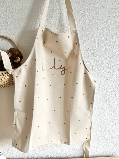 Personalisierte Kinderschürze Natur – Rosé & Kupfer