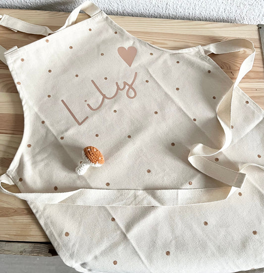 Personalisierte Kinderschürze Natur – Rosé & Kupfer