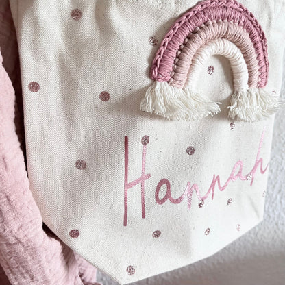 Mini-Shopper in Rosé mit Häkelregenbogen