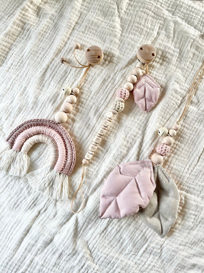Schnullerkette Rosé & Beige – optional personalisiert