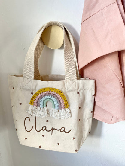 Mini-Shopper mit Häkelregenbogen – optional personalisiert