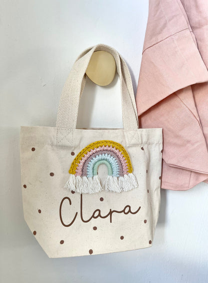 Mini-Shopper mit Häkelregenbogen – optional personalisiert