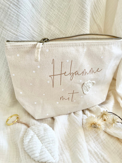Kosmetiktasche mit Häkelherz – Danke, Hebamme