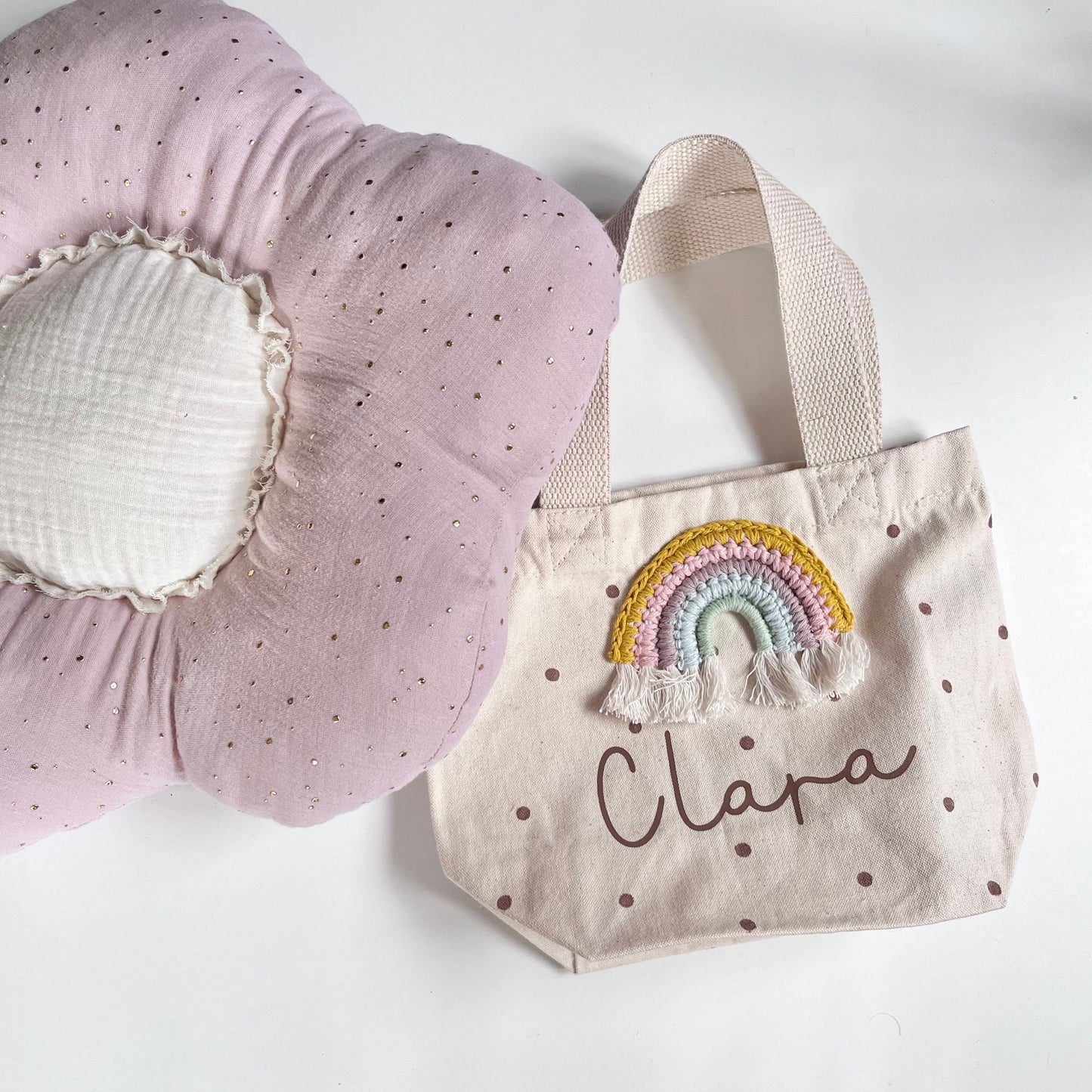 Mini-Shopper mit Häkelregenbogen & Name