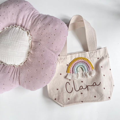 Mini-Shopper mit Häkelregenbogen – optional personalisiert