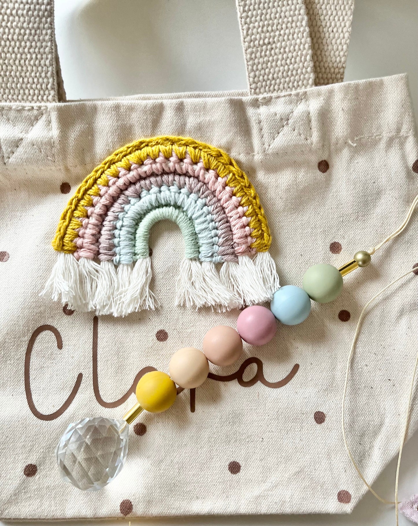 Mini-Shopper mit Häkelregenbogen & Name