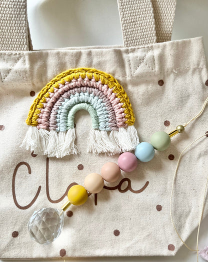 Mini-Shopper mit Häkelregenbogen – optional personalisiert