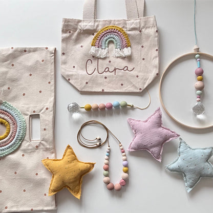 Mini-Shopper mit Häkelregenbogen – optional personalisiert