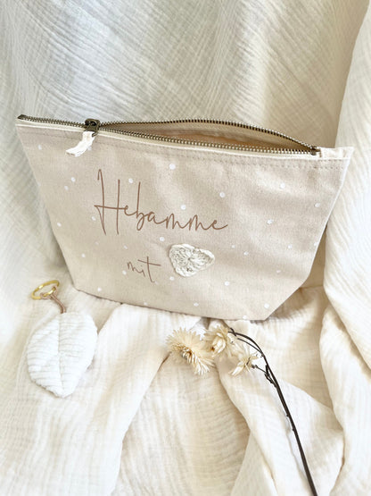 Kosmetiktasche mit Häkelherz – Danke, Hebamme