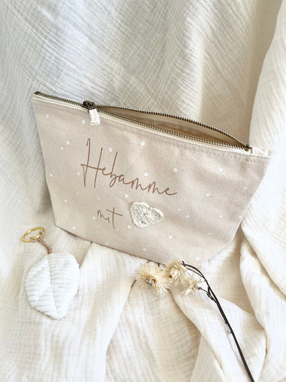 Kosmetiktasche mit Häkelherz – Danke, Hebamme
