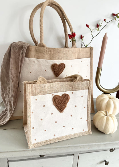 Mami-&-Mini-Juteshopper mit Plüschherz