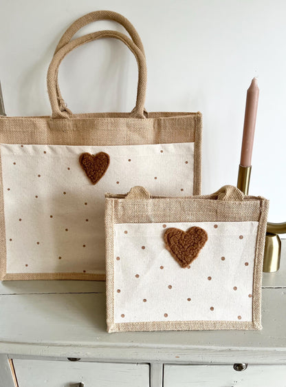 Mami-&-Mini-Juteshopper mit Plüschherz
