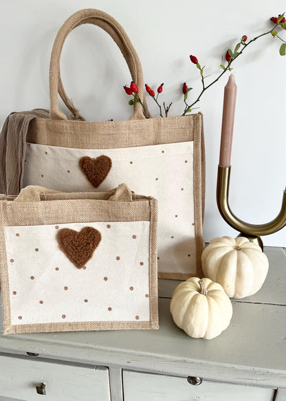 Mami-&-Mini-Juteshopper mit Plüschherz