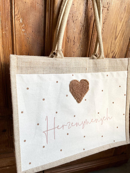 Mami-&-Mini-Juteshopper mit Plüschherz