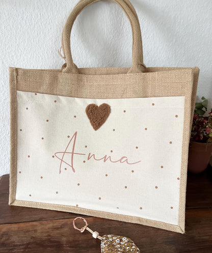 Mami-&-Mini-Juteshopper mit Plüschherz
