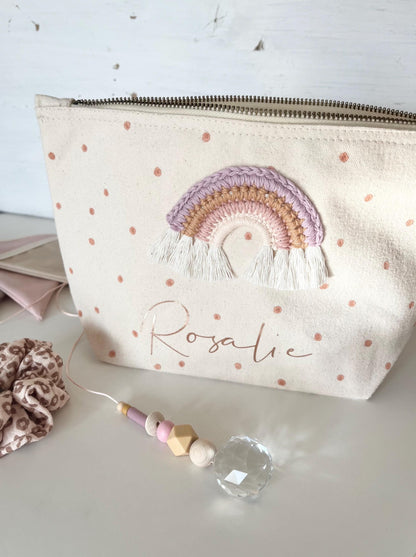 Regenbogen-Kulturbeutel in Apricot & Flieder