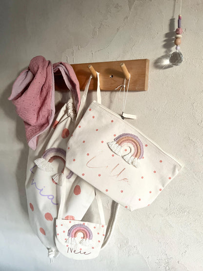 Regenbogen-Kulturbeutel in Apricot & Flieder