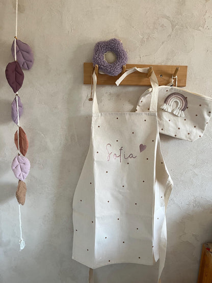 Personalisierte Kinderschürze Natur – Rosé & Kupfer