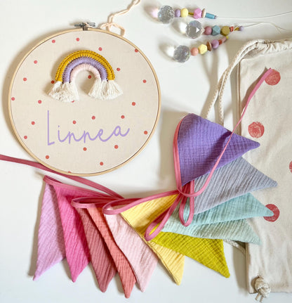 Musselin-Wimpelkette Regenbogen – 11 Wimpel