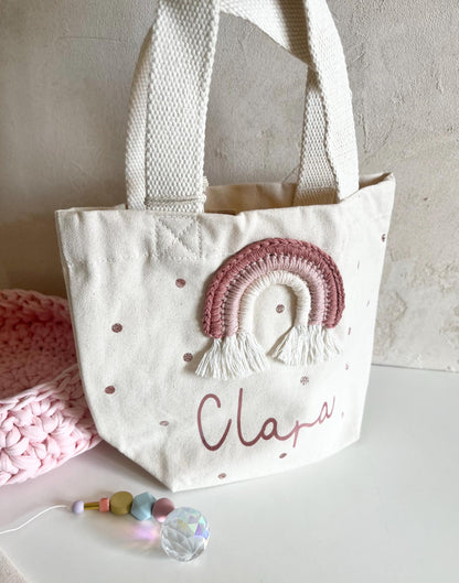 Mini-Shopper in Rosé mit Häkelregenbogen