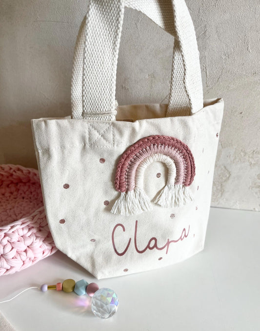 Mini-Shopper in Rosé mit Häkelregenbogen
