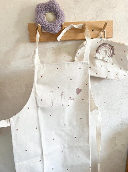 Personalisierte Kinderschürze Natur – Rosé & Kupfer